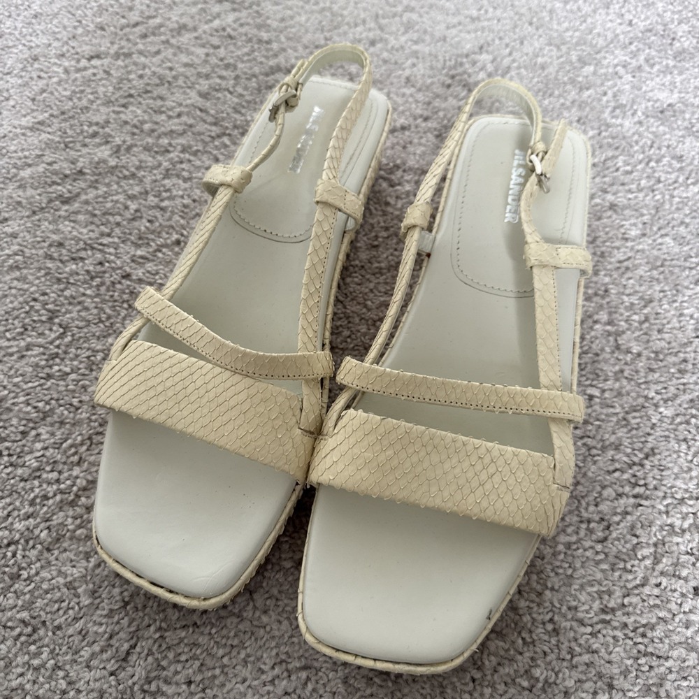 NEW Jil Sander Beige Leather Sandals Size Snake Skin Cream Size 41 US 10/10.5